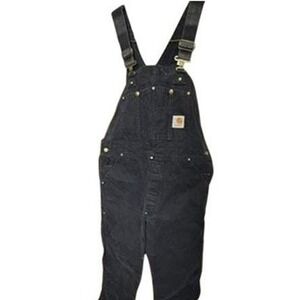 Carhartt Black Mens Bib Overalls Workwear Duck Canvas Straps Size 38x30